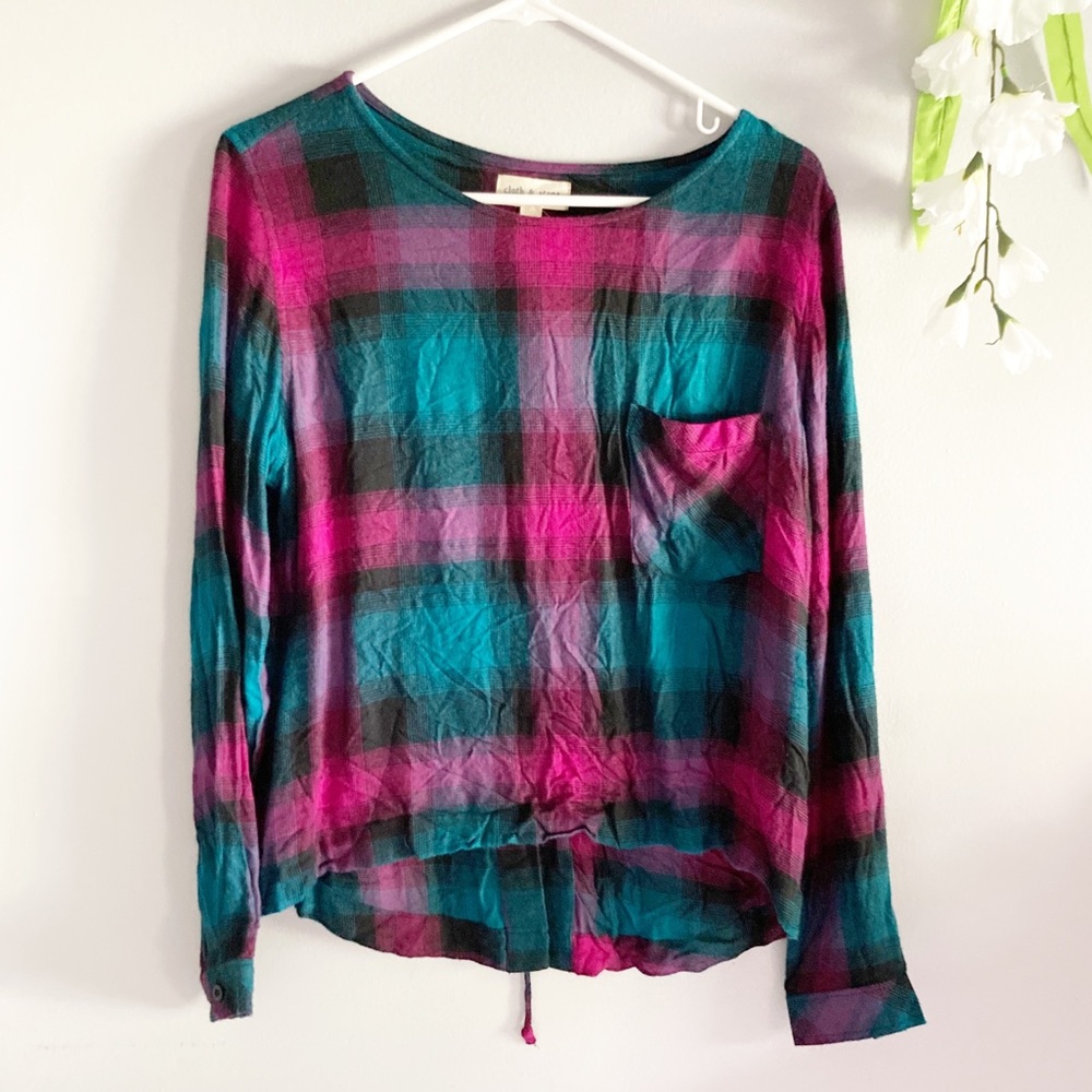 Anthropologie Cloth & Stone Plaid Lace Back Top